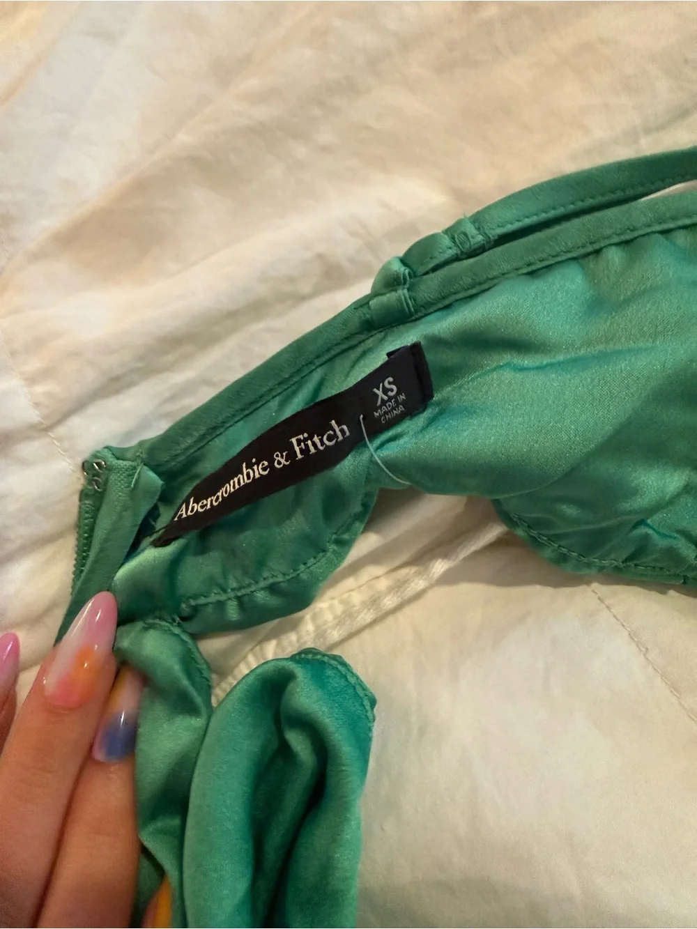 Abercrombie & Fitch Teal Green Pleated Cutout Maxi Dress